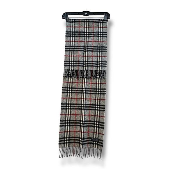 BURBERRYS OF LONDON 100% Lambswool Plaid Gray, Red, Black, Ivory Scarf 12x56” - Picture 8 of 16